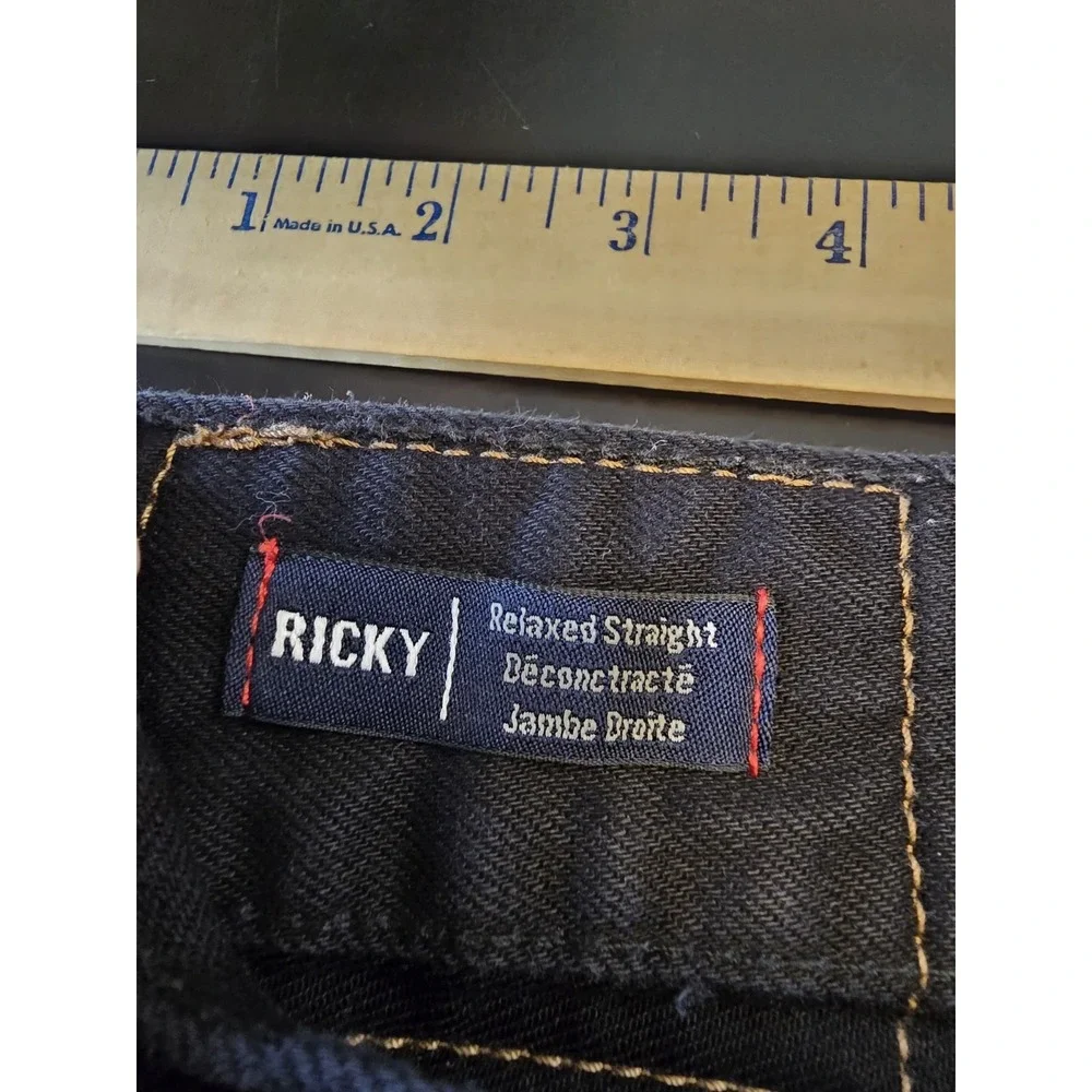 True Religion Ricky Relaxed Straight Jeans Men's 44x31 Black Flap Pocket Denim‎